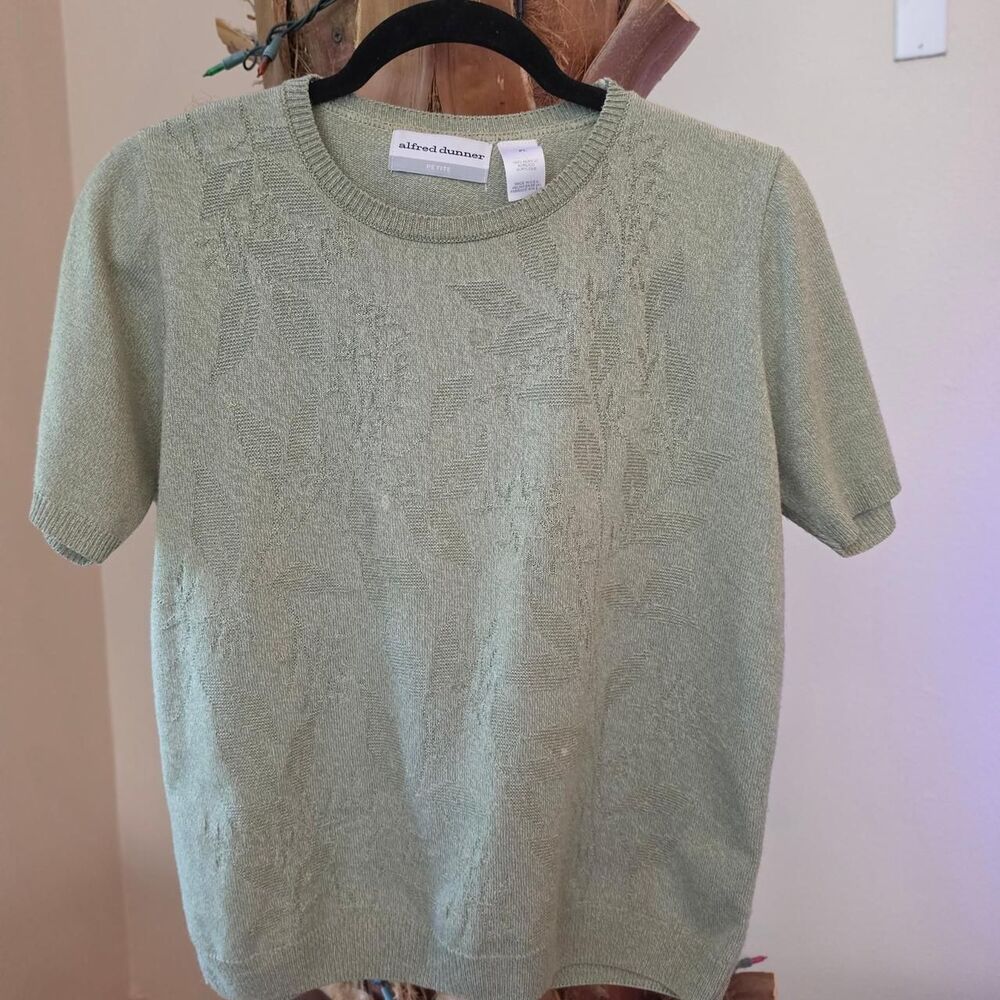 Alfred Dunner Floral Lace Patterned Sage Green Sweater